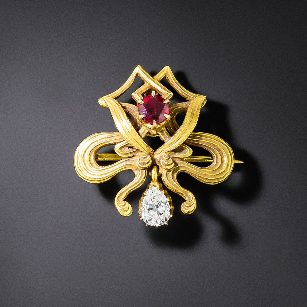 Art Nouveau Ruby and Diamond Brooch/Pendant - 4