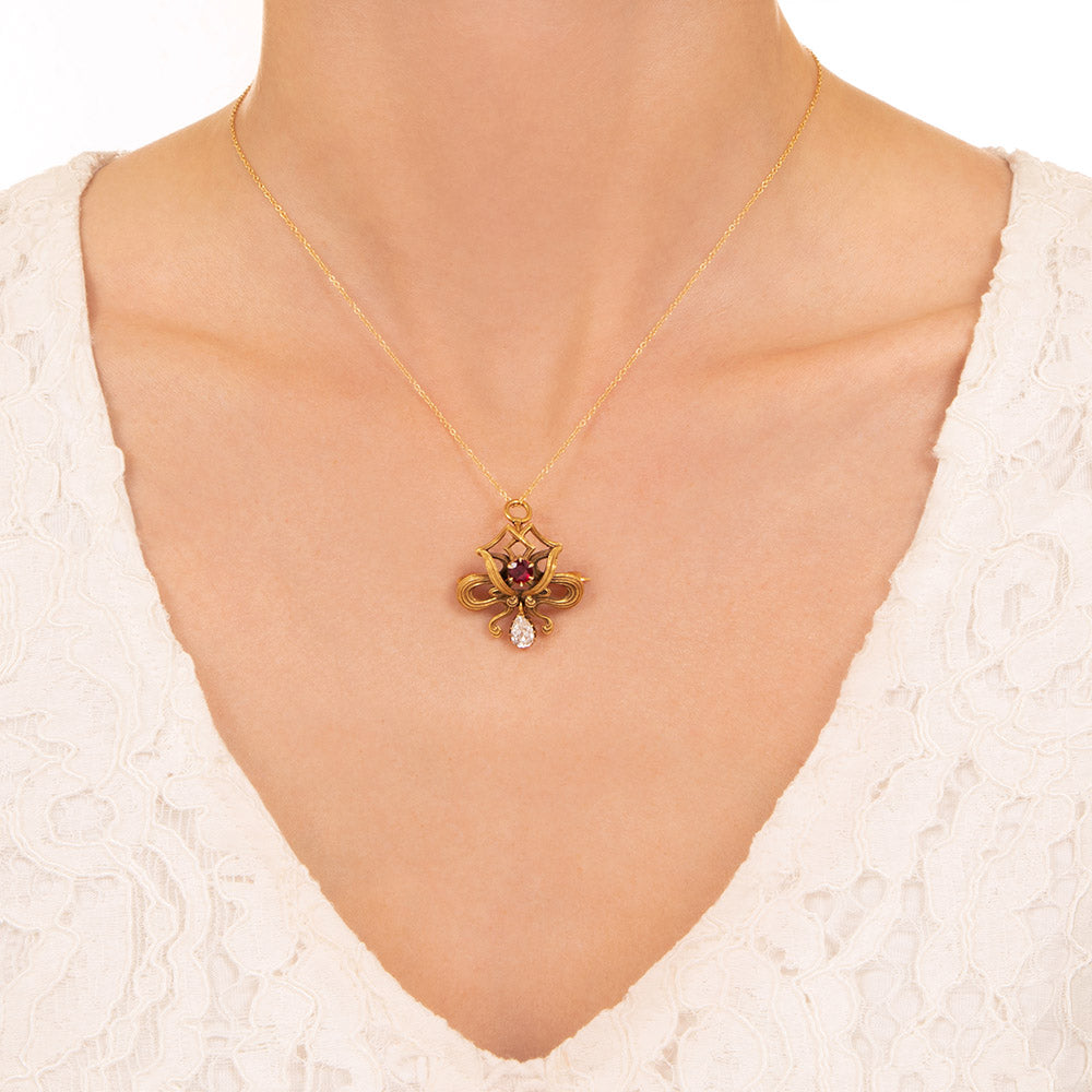 Art Nouveau Ruby and Diamond Brooch/Pendant - 6