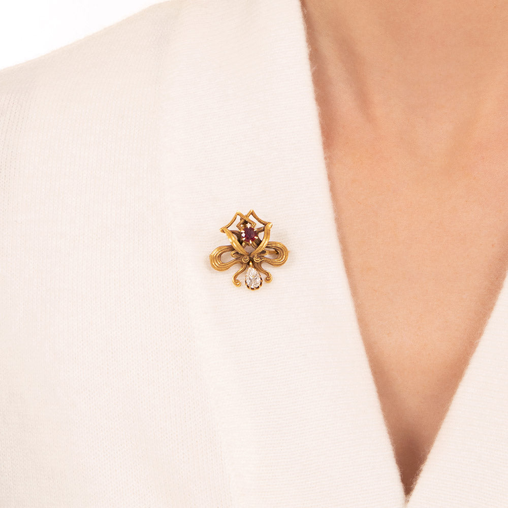 Art Nouveau Ruby and Diamond Brooch/Pendant - 7
