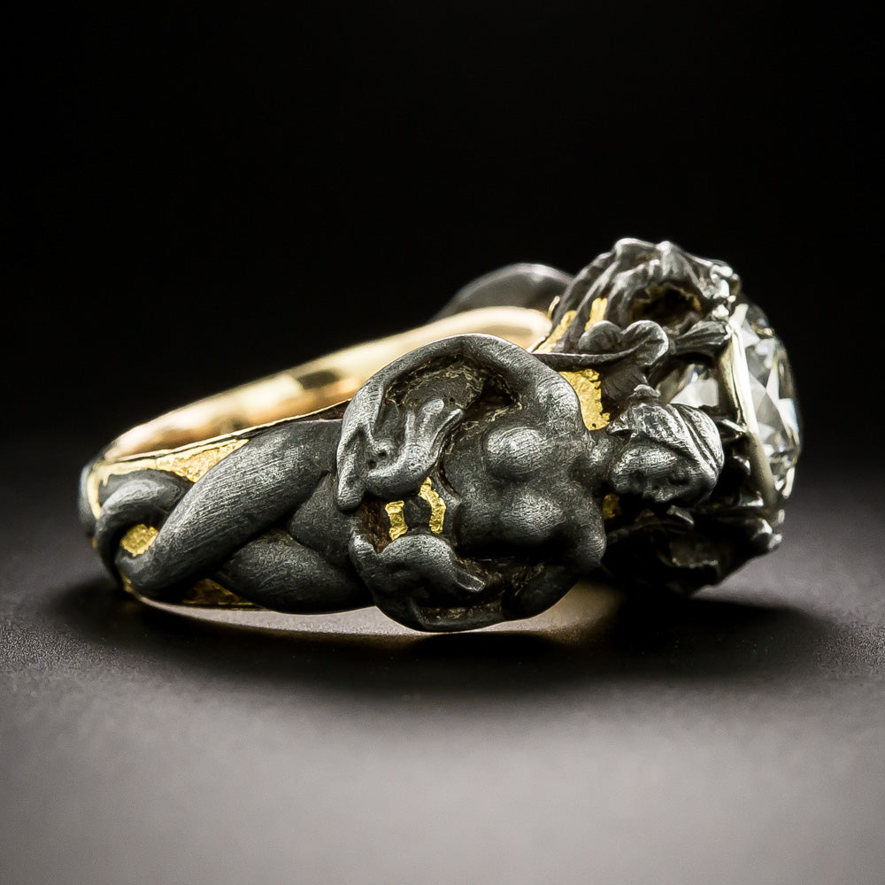 Art Nouveau-Style Merfolk Diamond Ring, Size 6 1/4 - 5