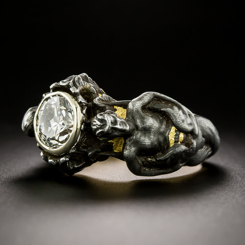 Art Nouveau-Style Merfolk Diamond Ring, Size 6 1/4 - 7