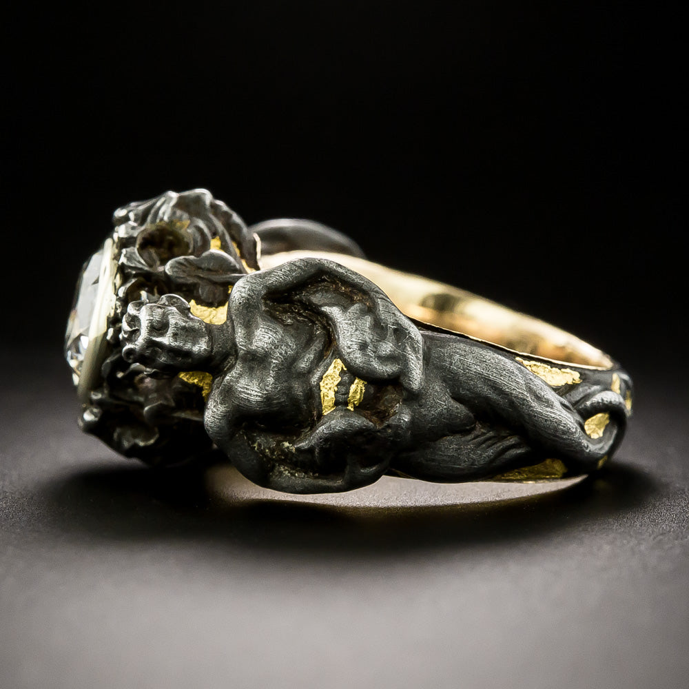 Art Nouveau-Style Merfolk Diamond Ring, Size 6 1/4 - 8