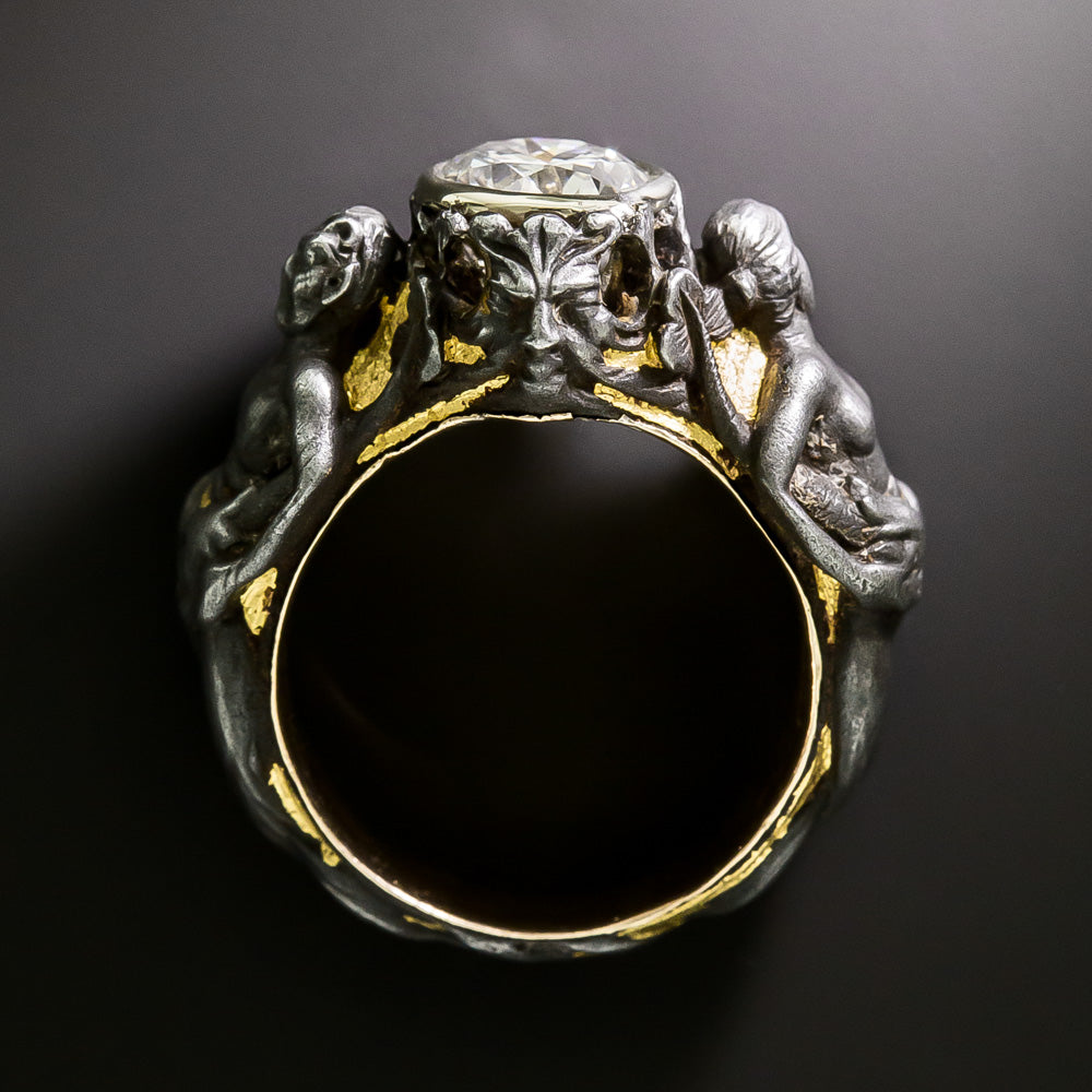 Art Nouveau-Style Merfolk Diamond Ring, Size 6 1/4 - 9