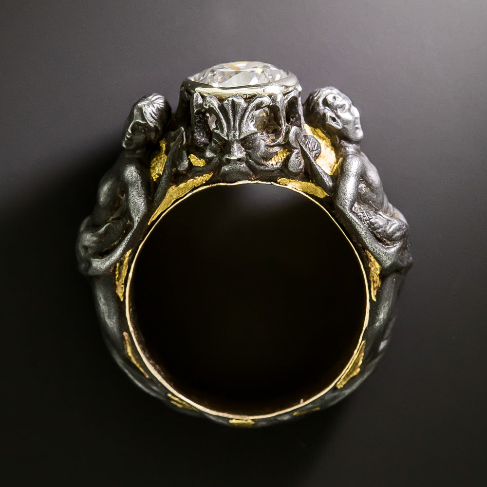 Art Nouveau-Style Merfolk Diamond Ring, Size 6 1/4 - 10