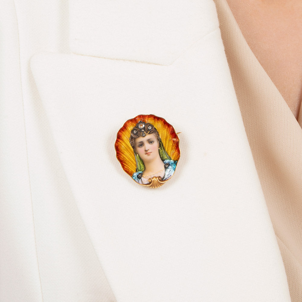 Art Nouveau Swiss Enamel Brooch - 3