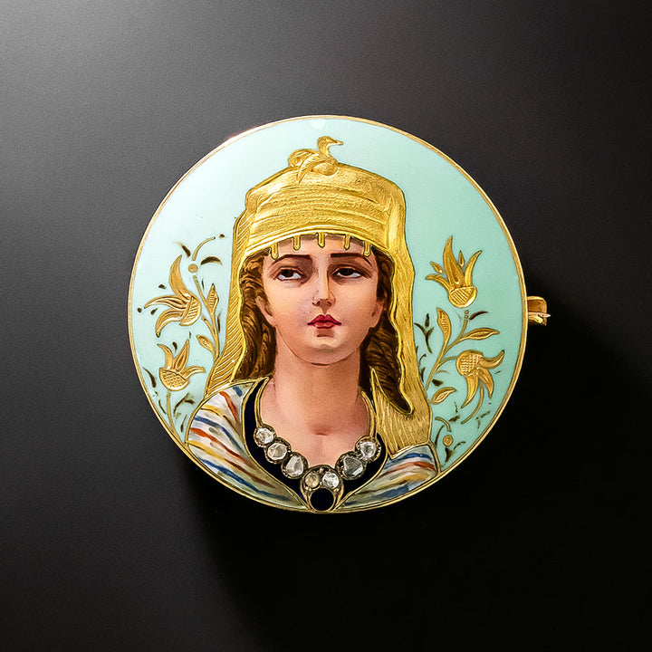 Art Nouveau Swiss Enamel Egyptian Revival Brooch