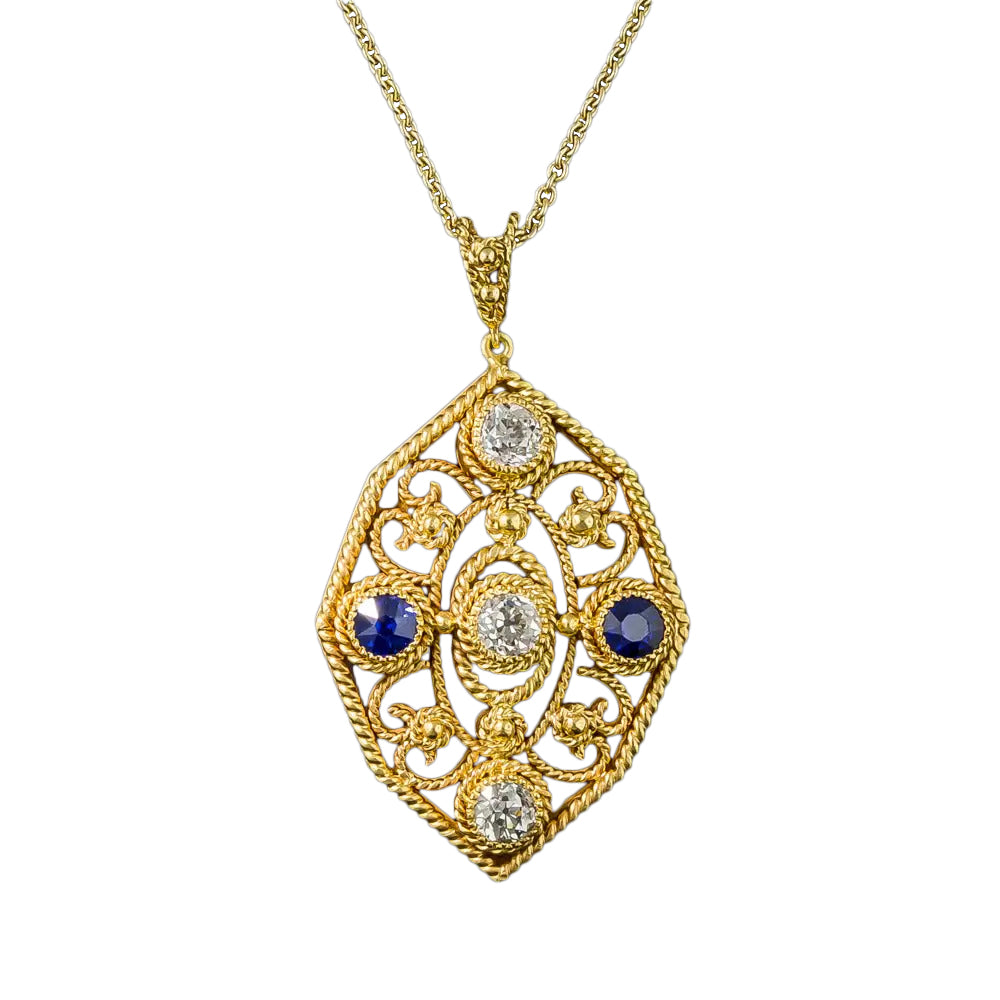 Arts and Crafts Diamond and Sapphire Pendant Necklace - 3