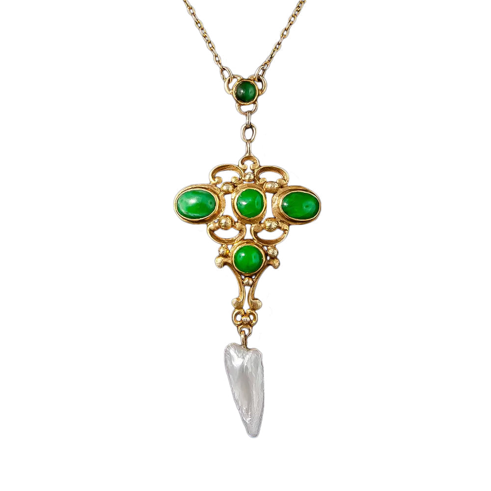 Arts and Crafts Jade and Freshwater Pearl Necklace By Potter Studios - 2