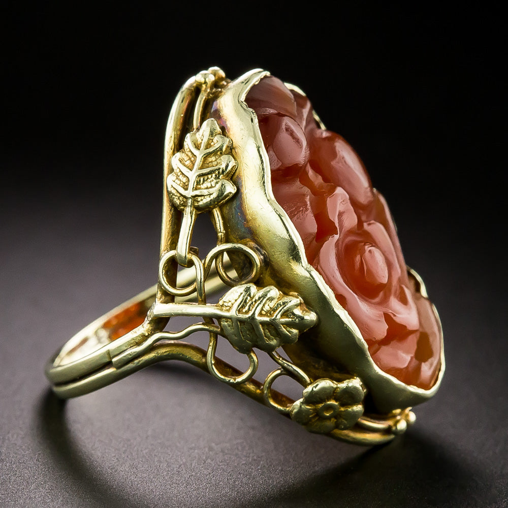Arts & Crafts Carved Carnelian Ring - 4
