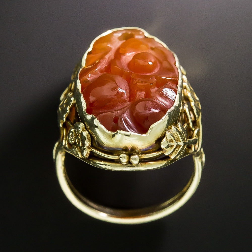 Arts & Crafts Carved Carnelian Ring - 5