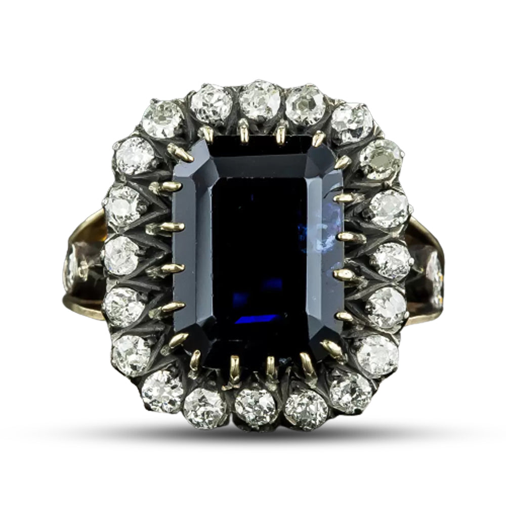 Australian 6.75 Carat No-Heat Midnight Blue Emerald-Cut Sapphire and Diamond Ring - 4