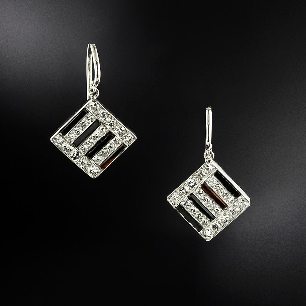 Austrian Art Deco Onyx and Diamond Earrings  - 2