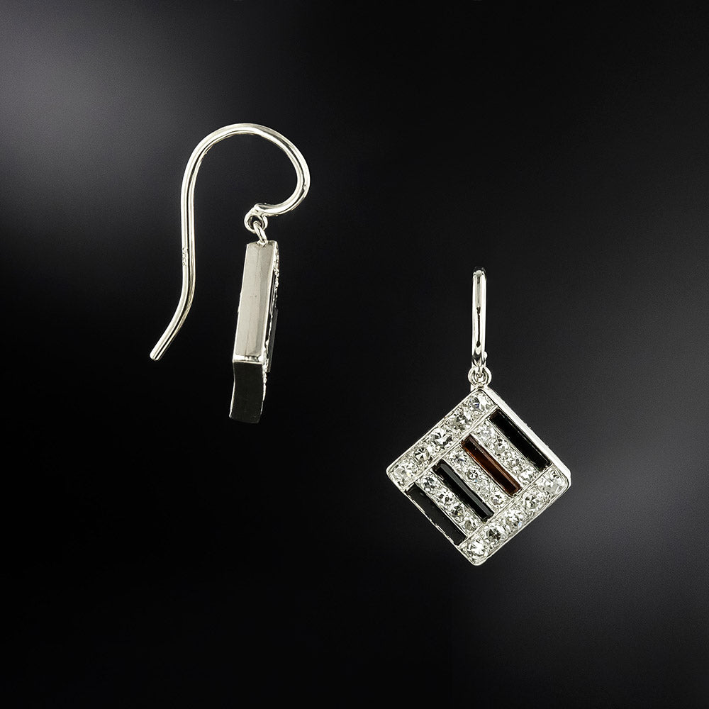 Austrian Art Deco Onyx and Diamond Earrings  - 3