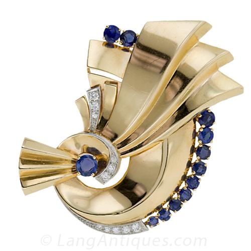 Bailey, Banks & Biddle Sapphire and Diamond Retro Brooch