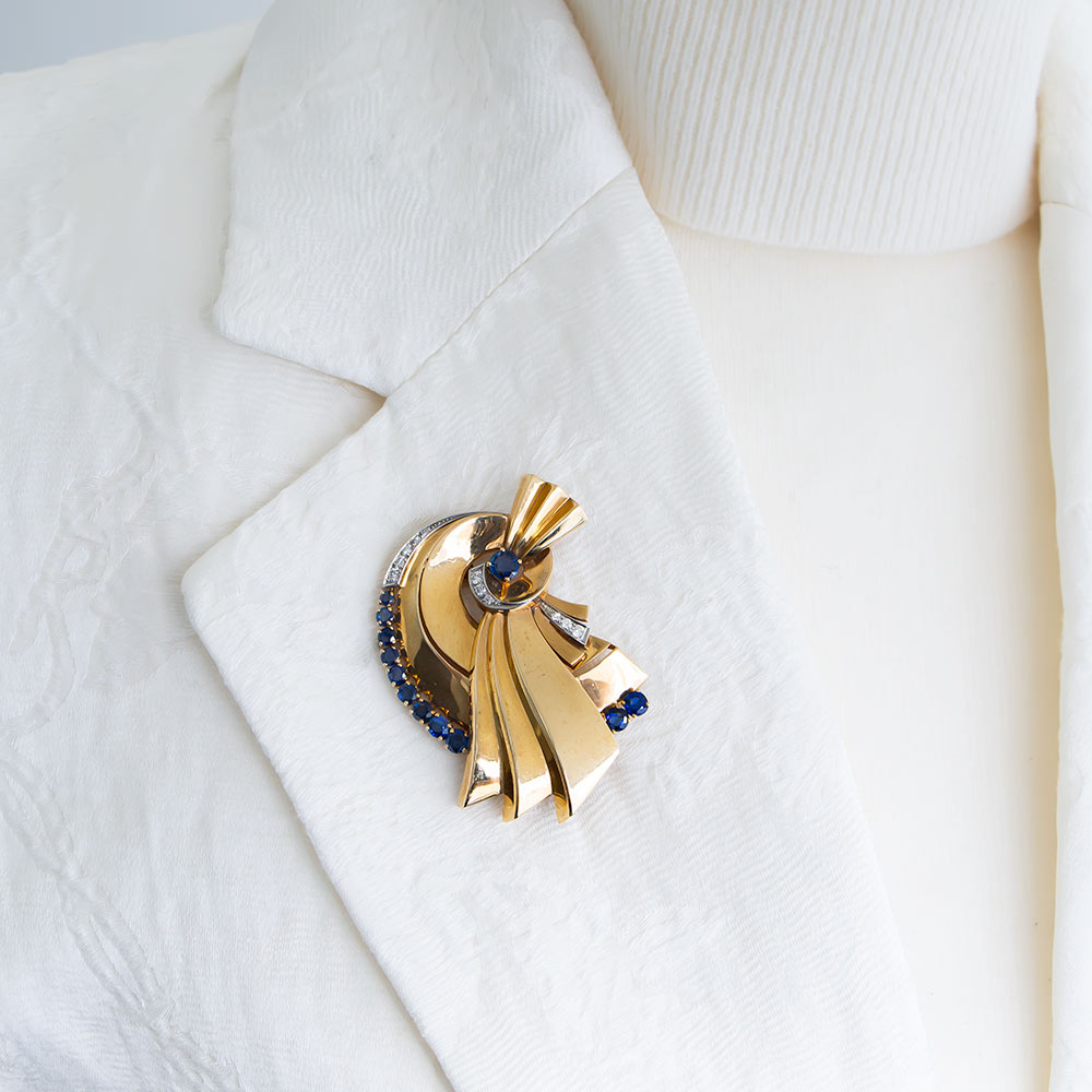 Bailey, Banks & Biddle Sapphire and Diamond Retro Brooch - 5