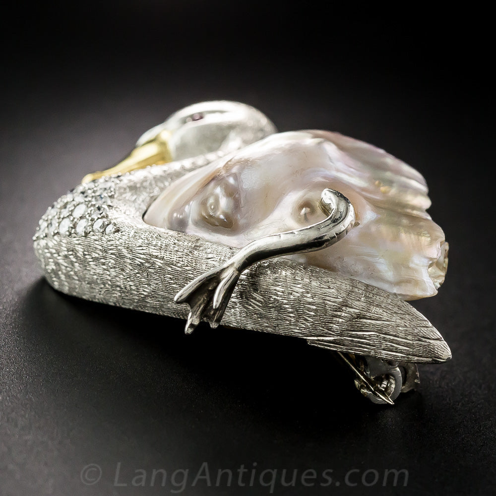 Baroque Pearl and Diamond Swan Brooch - 6