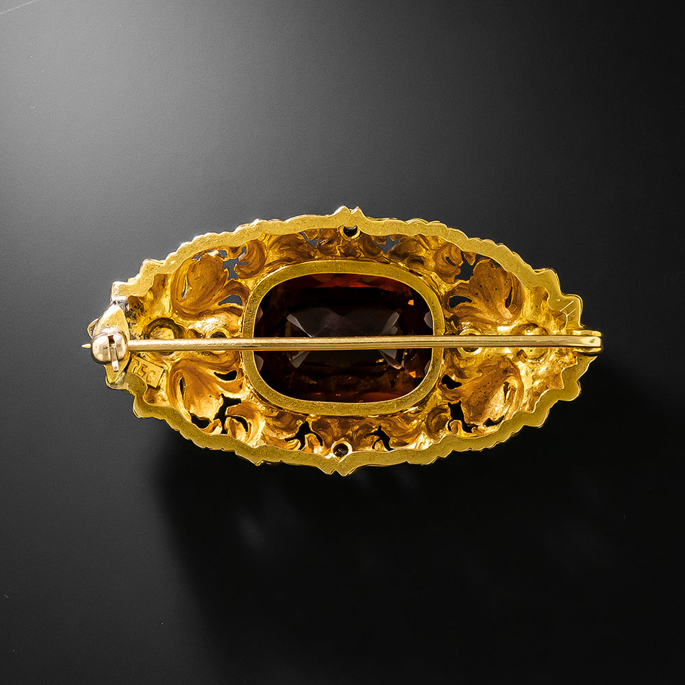 Baroque-Style  Madeira Citrine, Diamond and Pearl Brooch - 3