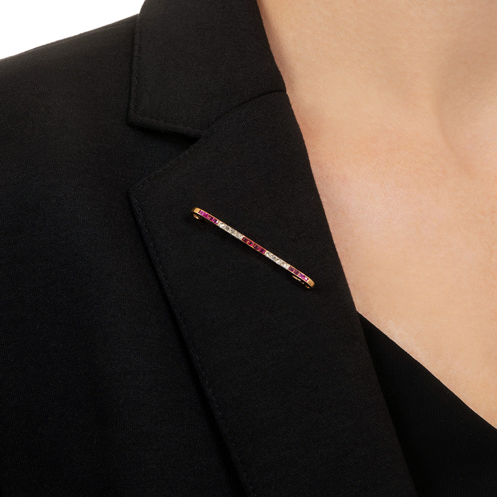 Belle Époque Diamond and Ruby* Bar Brooch - 5