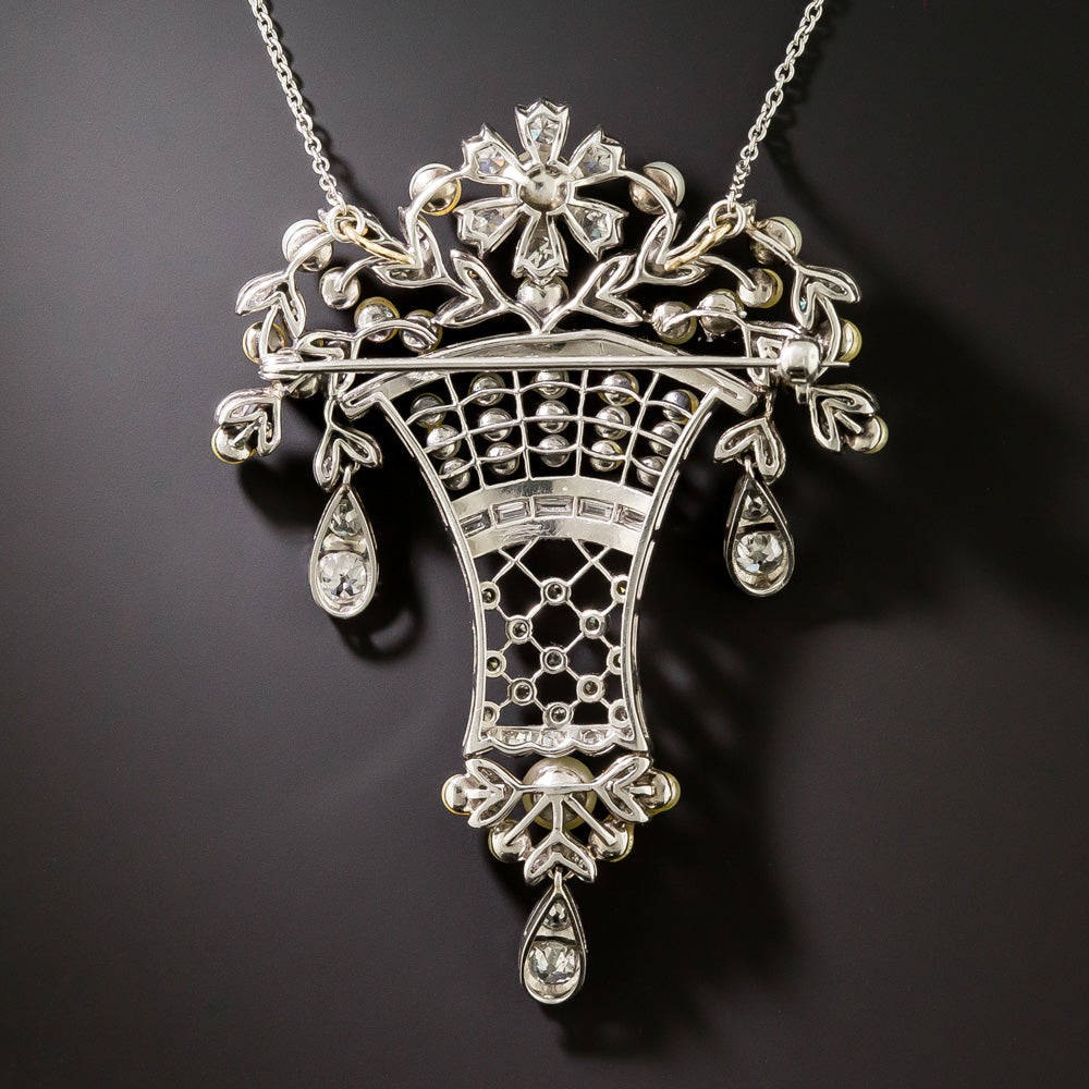Belle Époque-Style Diamond, Pearl and Enamel Earring and Necklace Set - 3