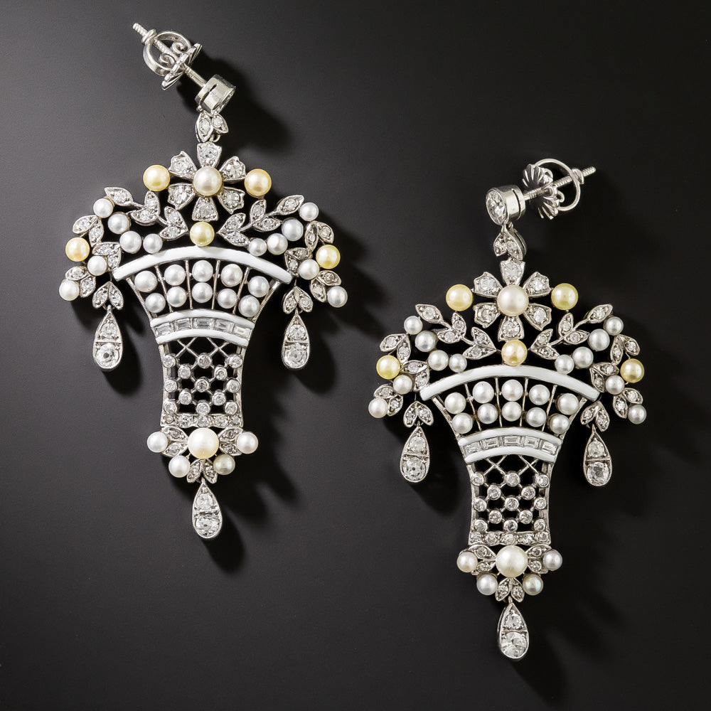 Belle Époque-Style Diamond, Pearl and Enamel Earring and Necklace Set - 4