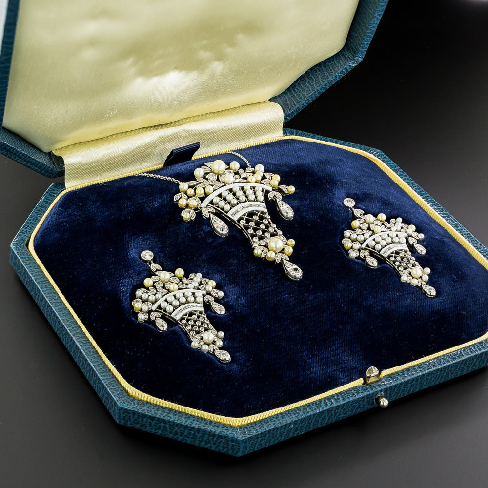 Belle Époque-Style Diamond, Pearl and Enamel Earring and Necklace Set - 5