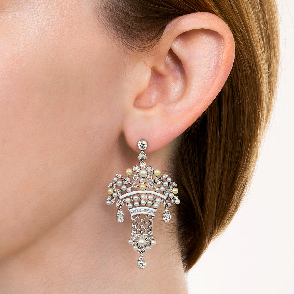 Belle Époque-Style Diamond, Pearl and Enamel Earring and Necklace Set - 7