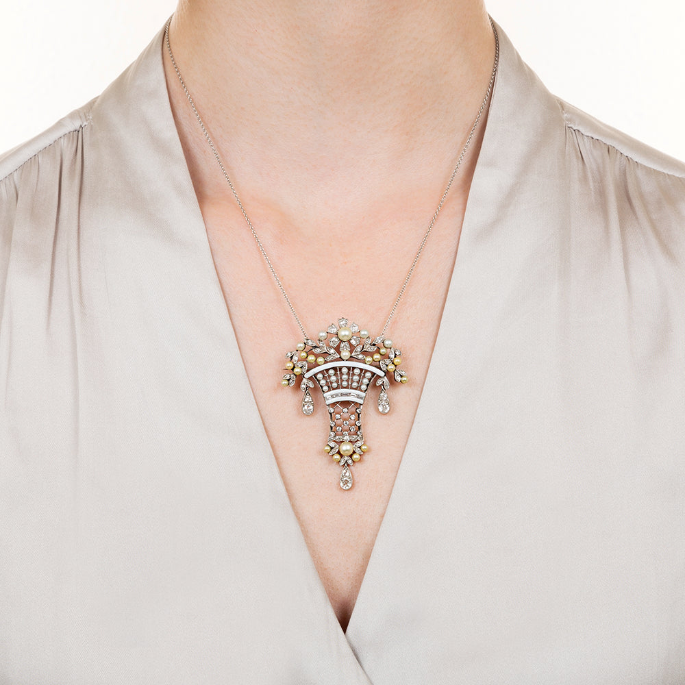 Belle Époque-Style Diamond, Pearl and Enamel Earring and Necklace Set - 8