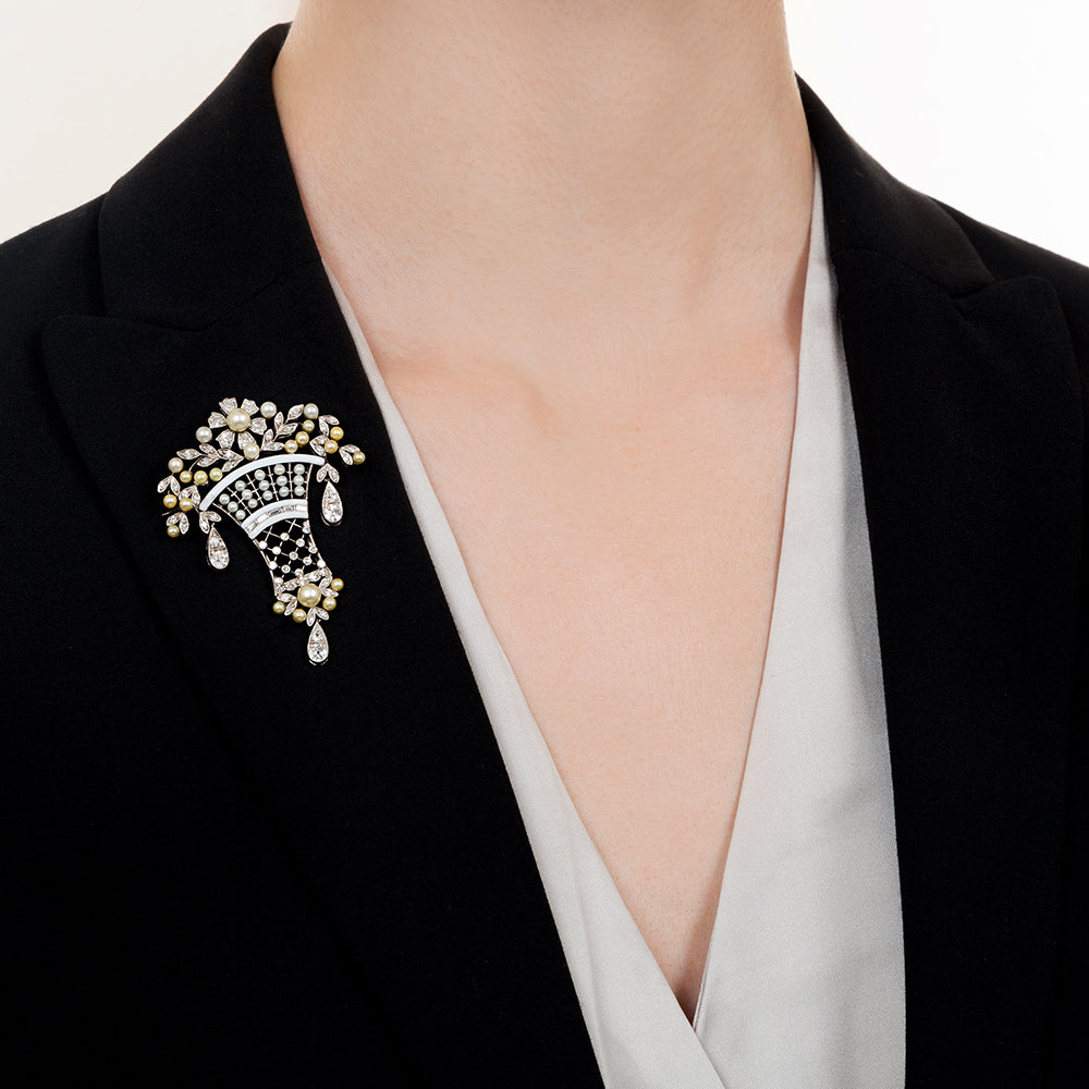 Belle Époque-Style Diamond, Pearl and Enamel Earring and Necklace Set - 9