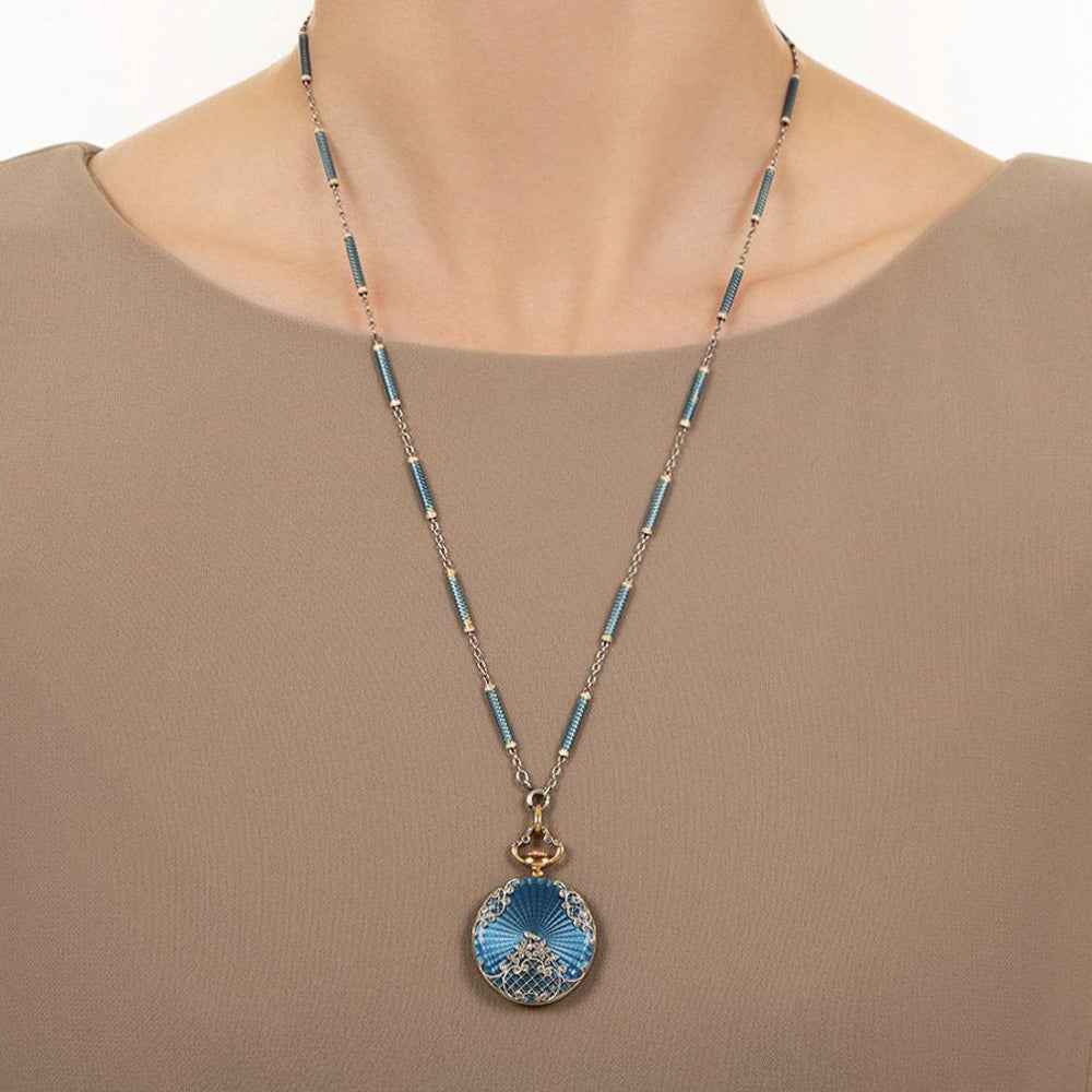 Blue Enamel and Diamond Pendant Watch - French, 1910 - 7