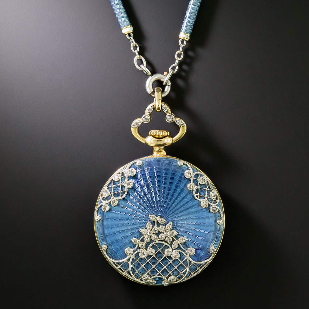 Blue Enamel and Diamond Pendant Watch - French, 1910 - 2