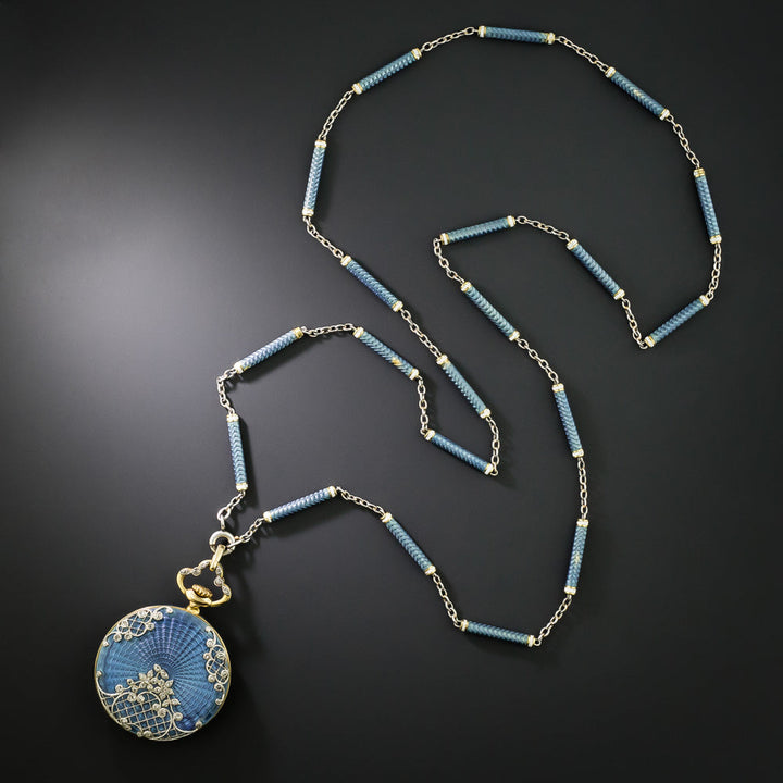 Blue Enamel and Diamond Pendant Watch - French, 1910