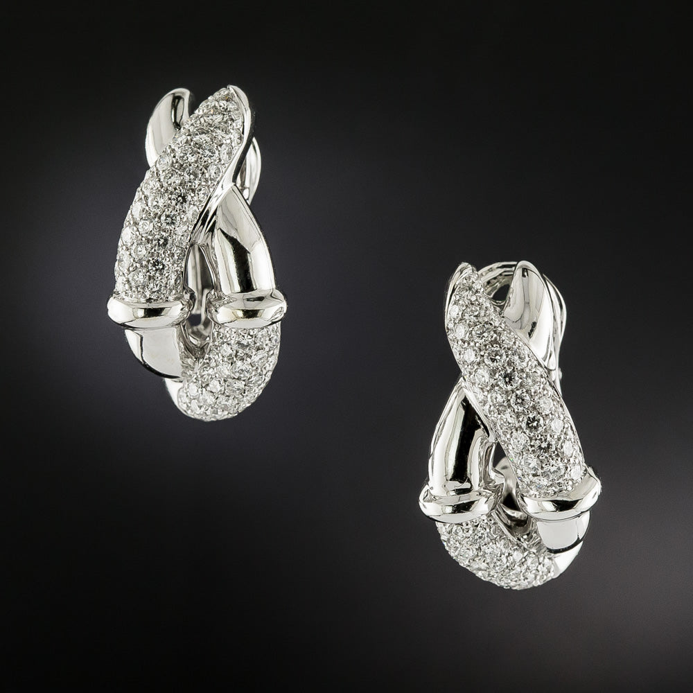 Boucheron 18K Diamond Ribbon Earrings, French - 2
