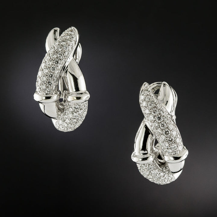 Boucheron 18K Diamond Ribbon Earrings, French