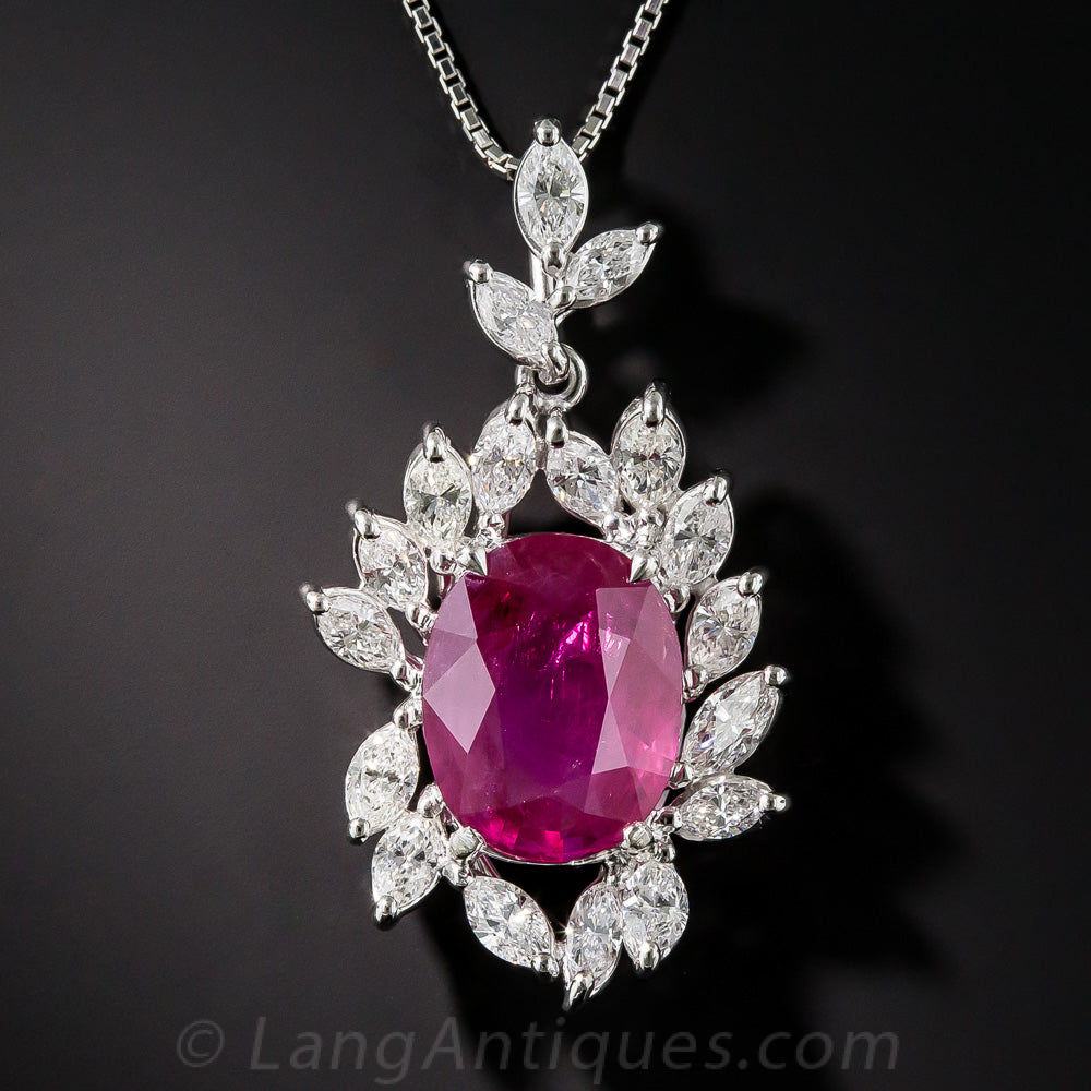 Burmese 7.71 Carat Ruby and Diamond Pendant - 1