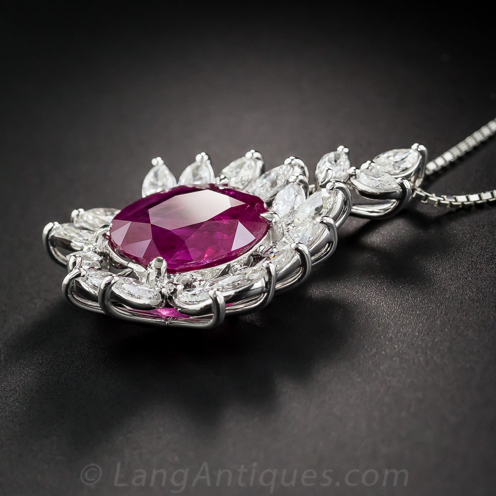 Burmese 7.71 Carat Ruby and Diamond Pendant - 2
