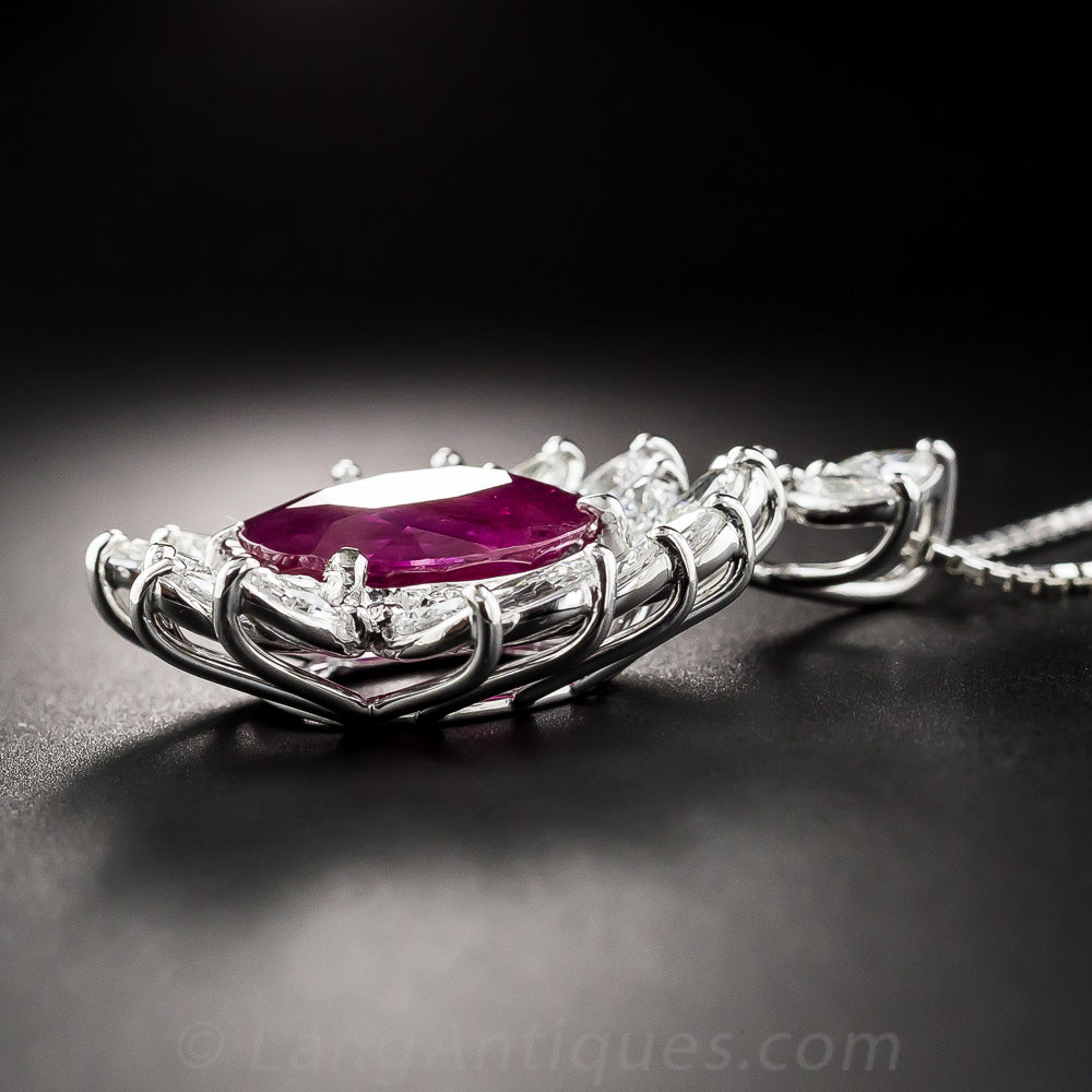 Burmese 7.71 Carat Ruby and Diamond Pendant - 3