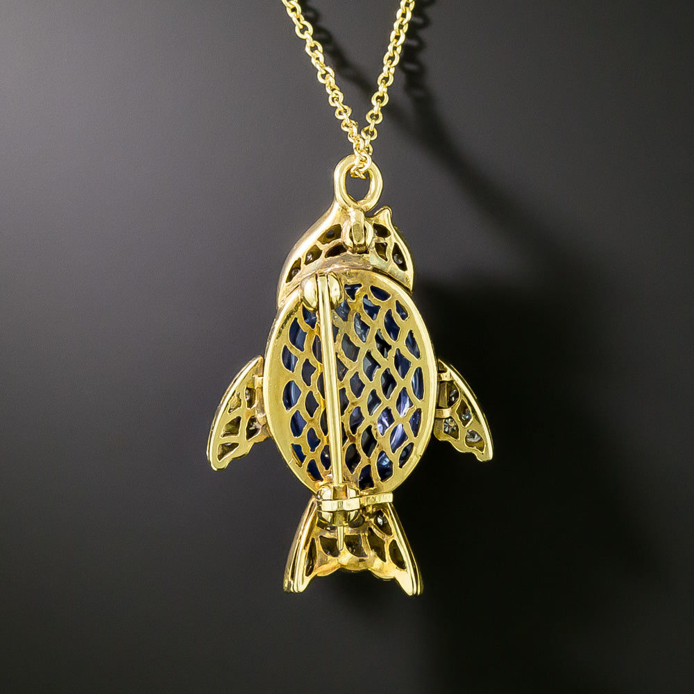 Cabochon Sapphire and Diamond Fish Pendant/Brooch - 5