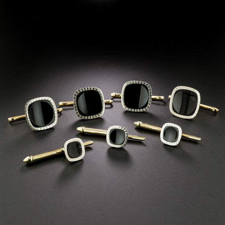 Cartier Art Deco Onyx Shirt Stud and Vest Button Set