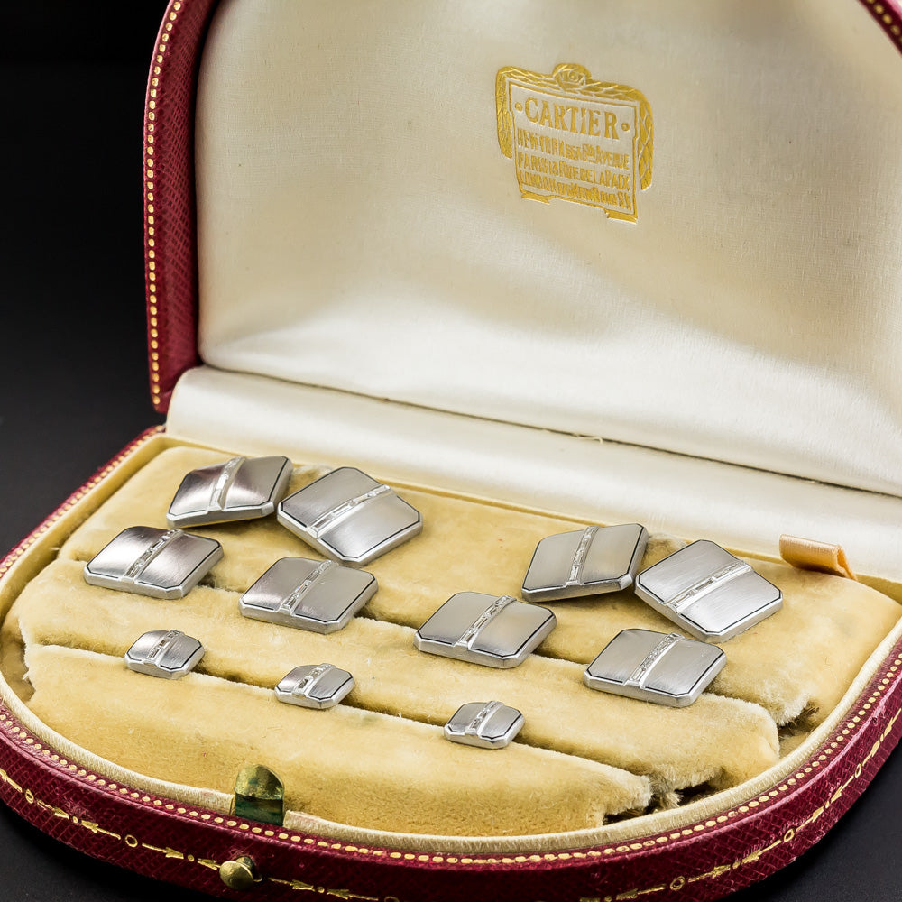 Cartier Art Deco Platinum Diamond Dress Set in Original Box - 7