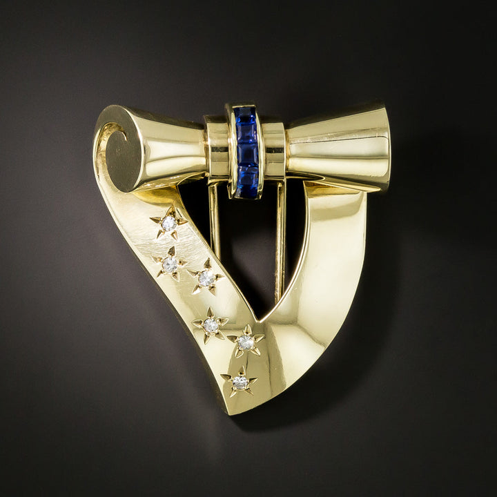 Cartier Retro Sapphire and Diamond Heart Brooch