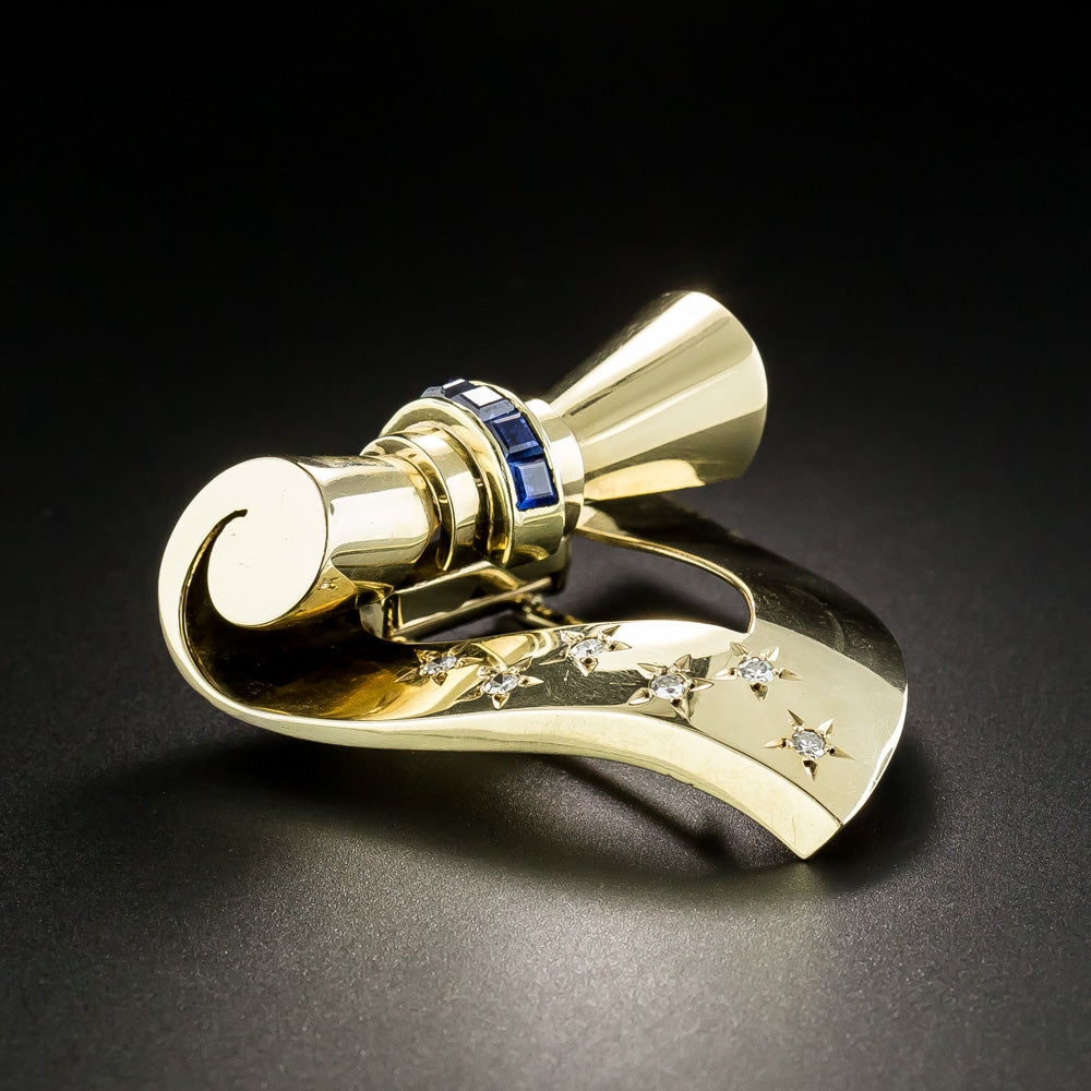 Cartier Retro Sapphire and Diamond Heart Brooch - 5