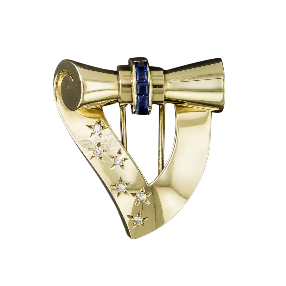 Cartier Retro Sapphire and Diamond Heart Brooch - 5