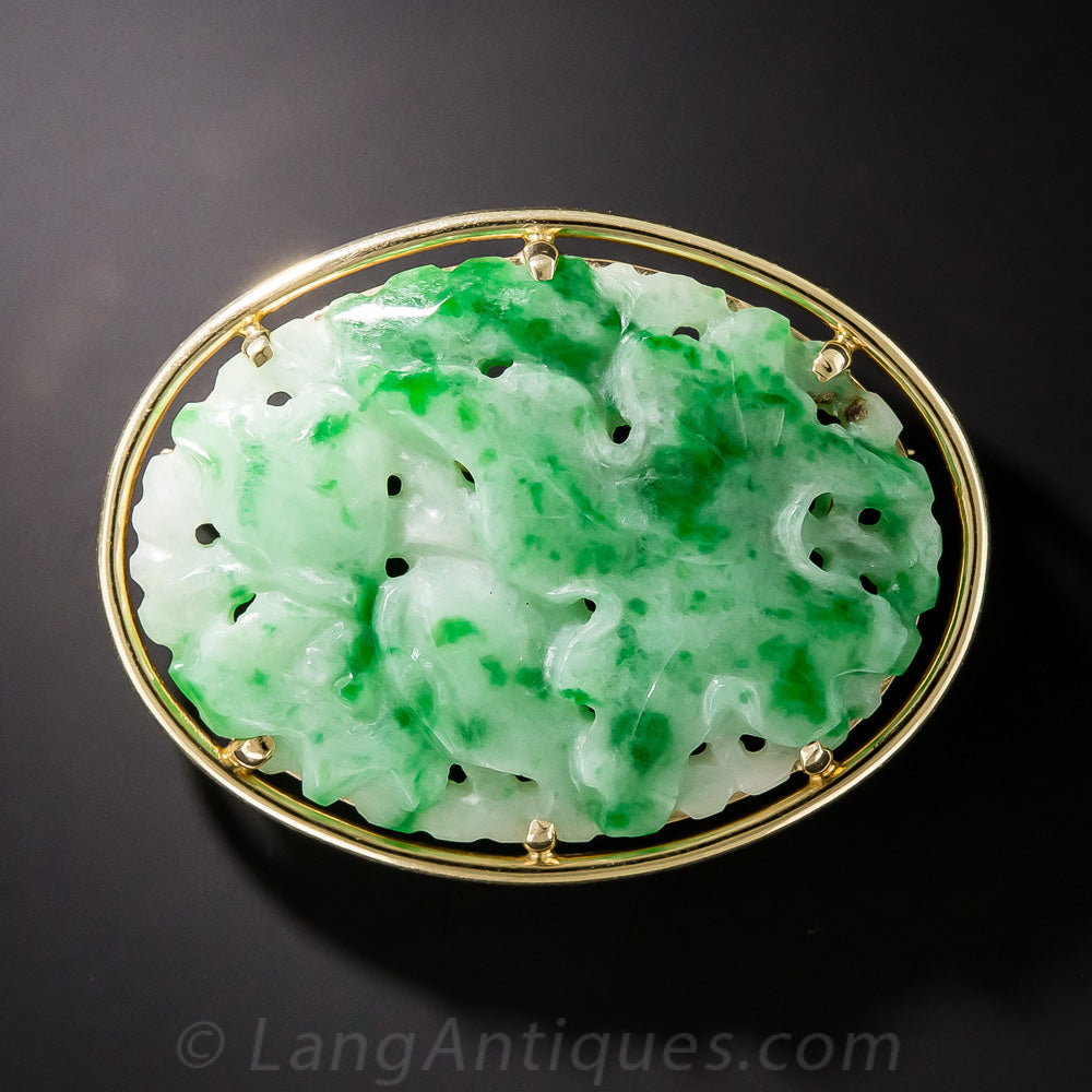 Carved Natural Jadeite Brooch - 2
