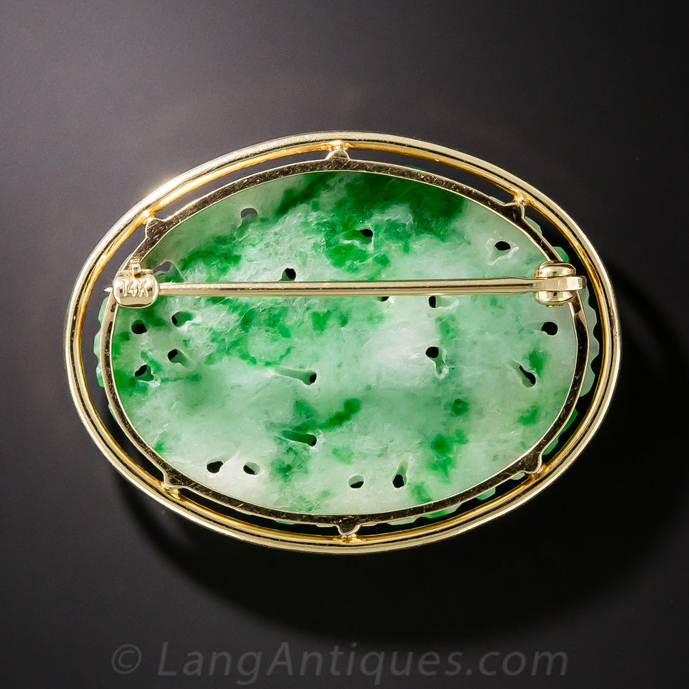 Carved Natural Jadeite Brooch - 3