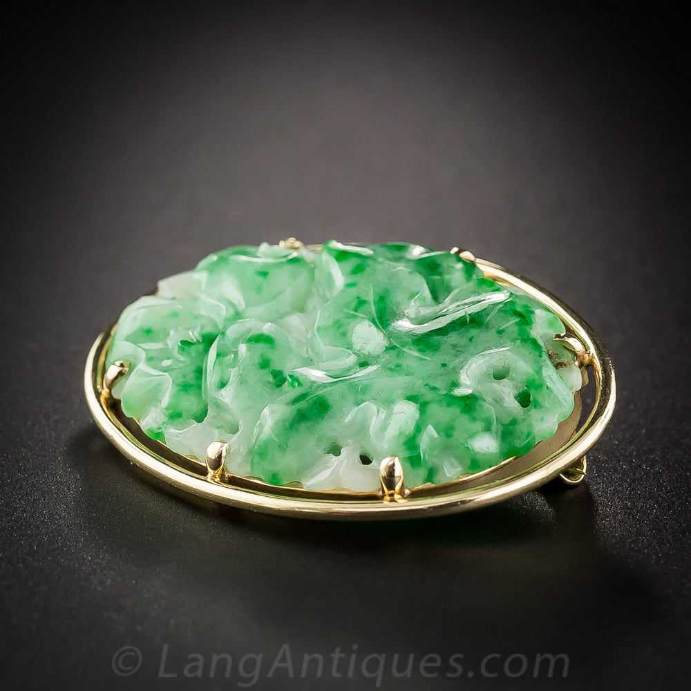 Carved Natural Jadeite Brooch - 4