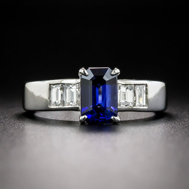 Classic 1.40 Carat Emerald-Cut Sapphire and Diamond Ring