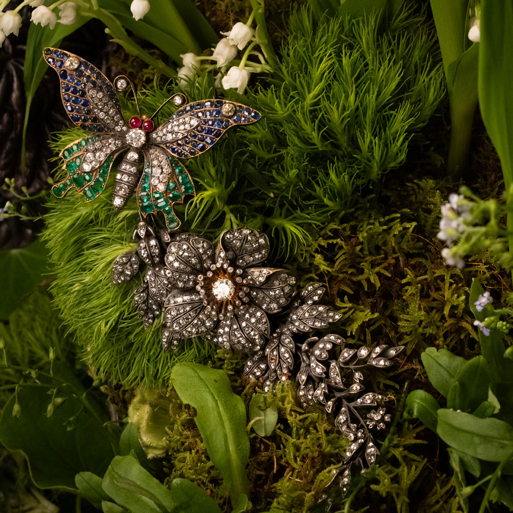 Colossal Victorian En Tremblant Butterfly and Flower Brooch  - 7