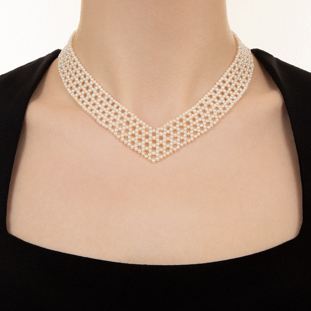 Contemporary Woven Pearl Necklace - 4