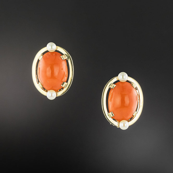 Coral and Pearl Clip Earrings