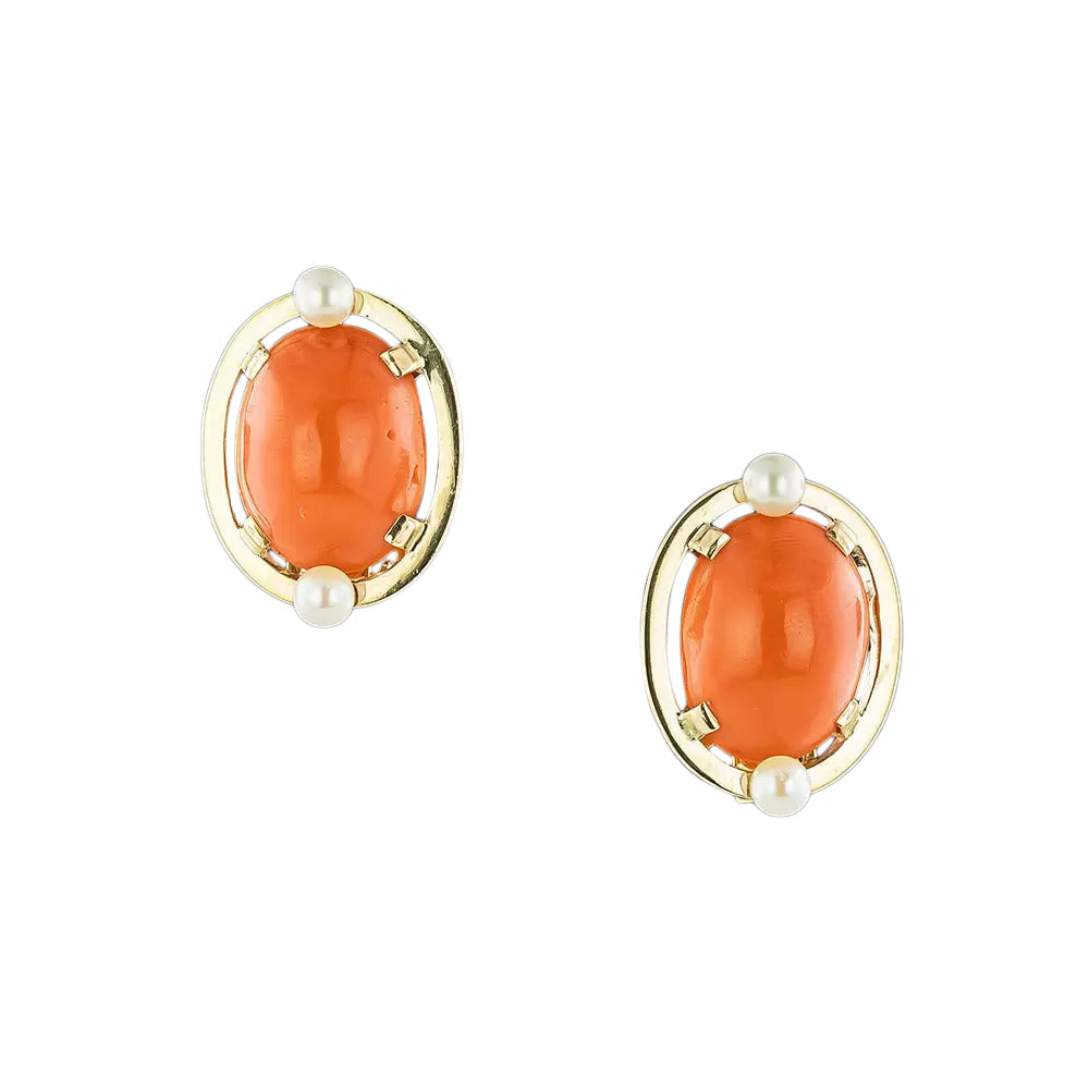 Coral and Pearl Clip Earrings  - 3
